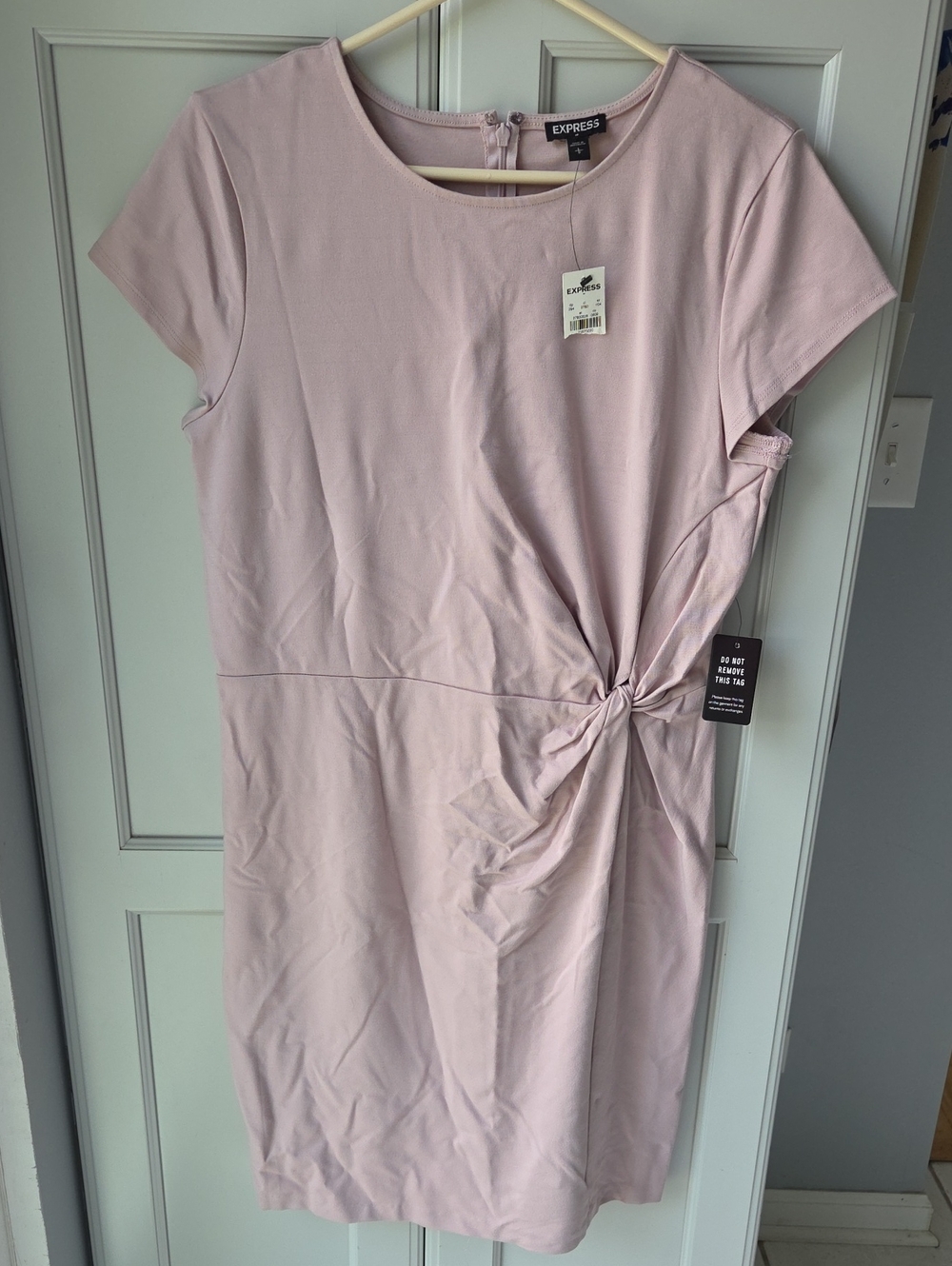 Express Pale Pink Twist-Detail Knit Midi Dress